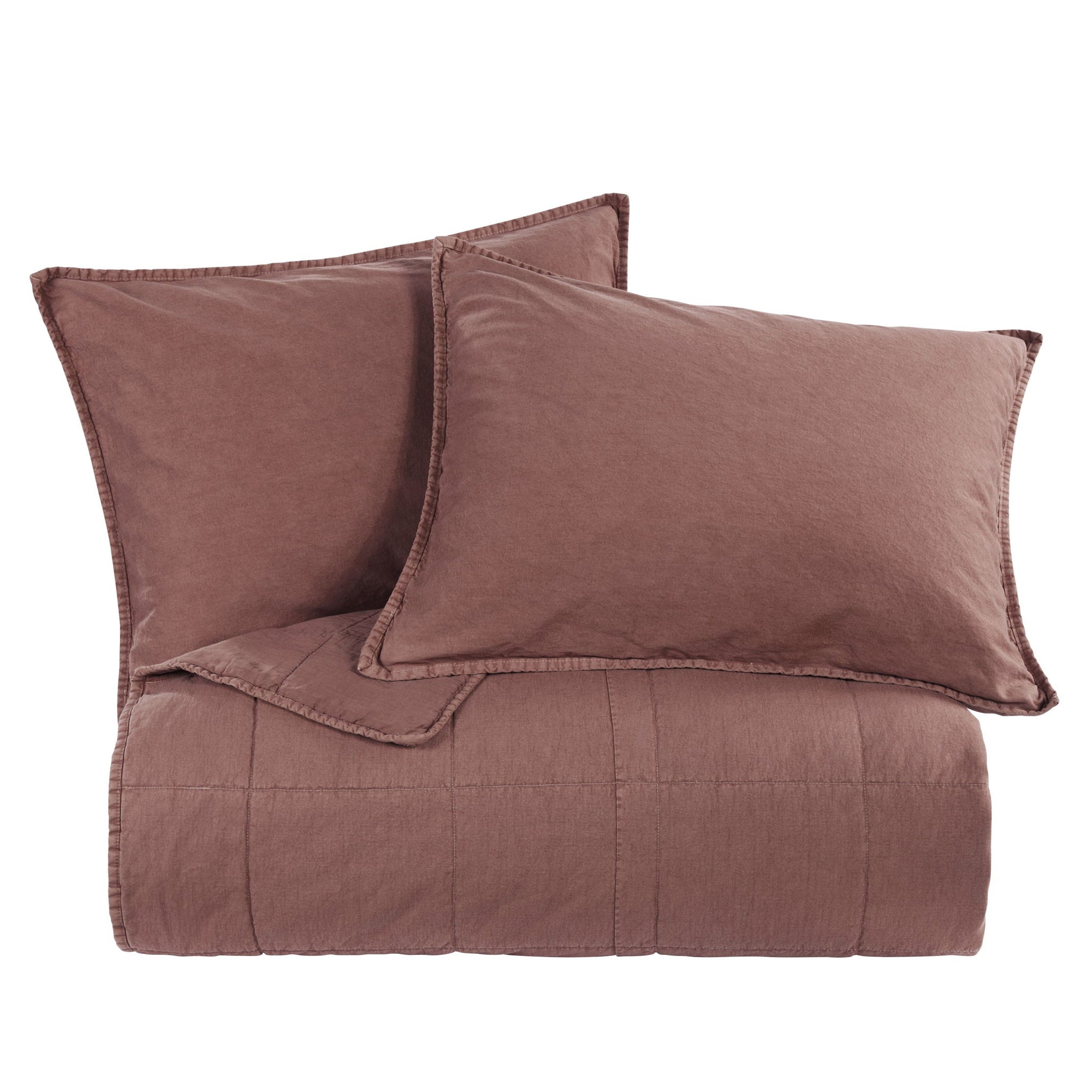 Cotton Canvas - Full/Queen Stonewashed Coverlet Set (Set of 3) - Sarsaparilla