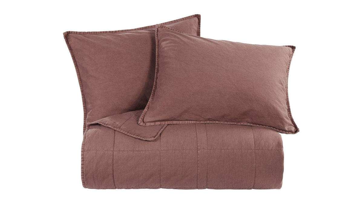 Cotton Canvas - Full/Queen Stonewashed Coverlet Set Set of 3 - Sarsaparilla