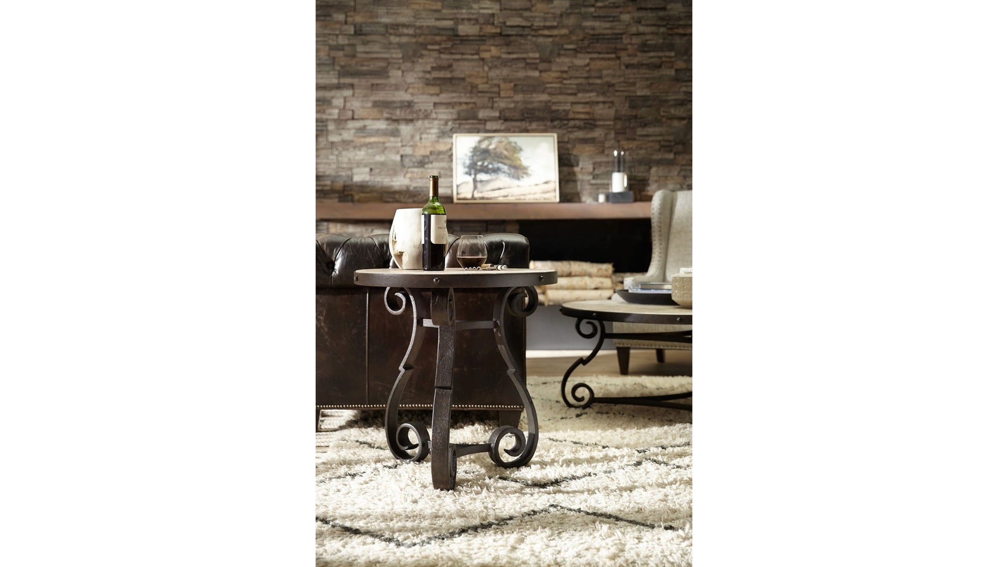 Hill Country - Luckenbach Metal And Stone End Table - Light Brown / Black