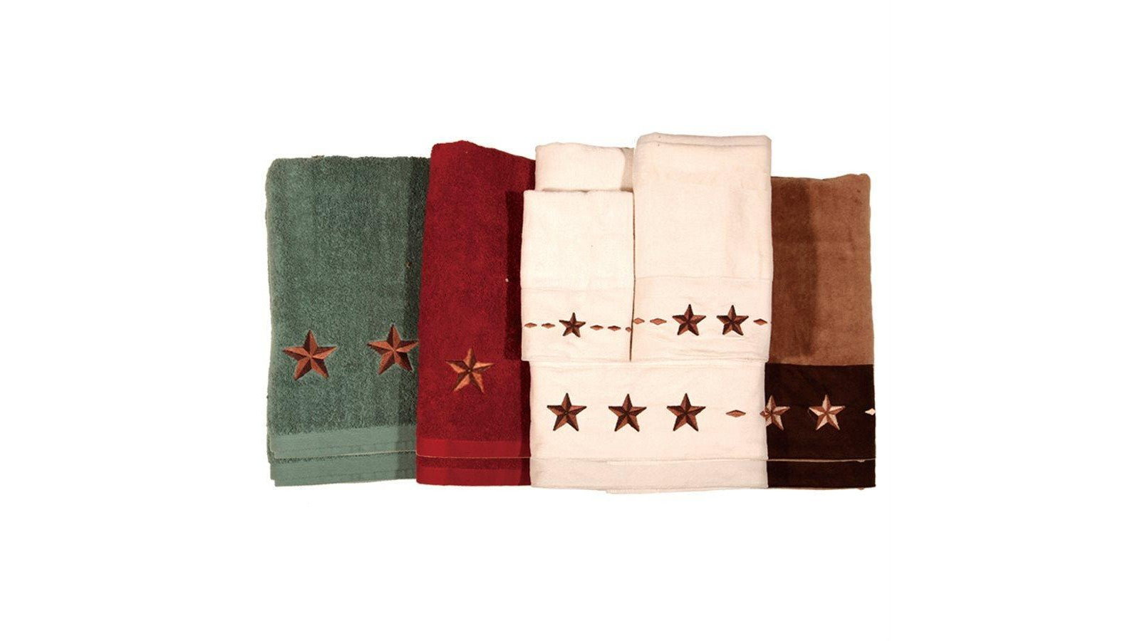 Rustic Star - Embroidered Star Towel Set Set of 3 , 2 Per Carton - Turquoise