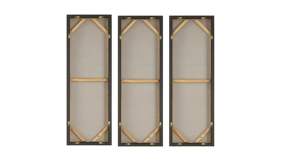 Smoke Break - Hand Painted Modern Art (Set of 3) - Black / Gray / Orange / Woodtone / Yellow