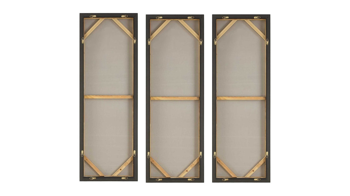 Smoke Break - Hand Painted Modern Art Set of 3 - Black / Gray / Orange / Woodtone / Yellow