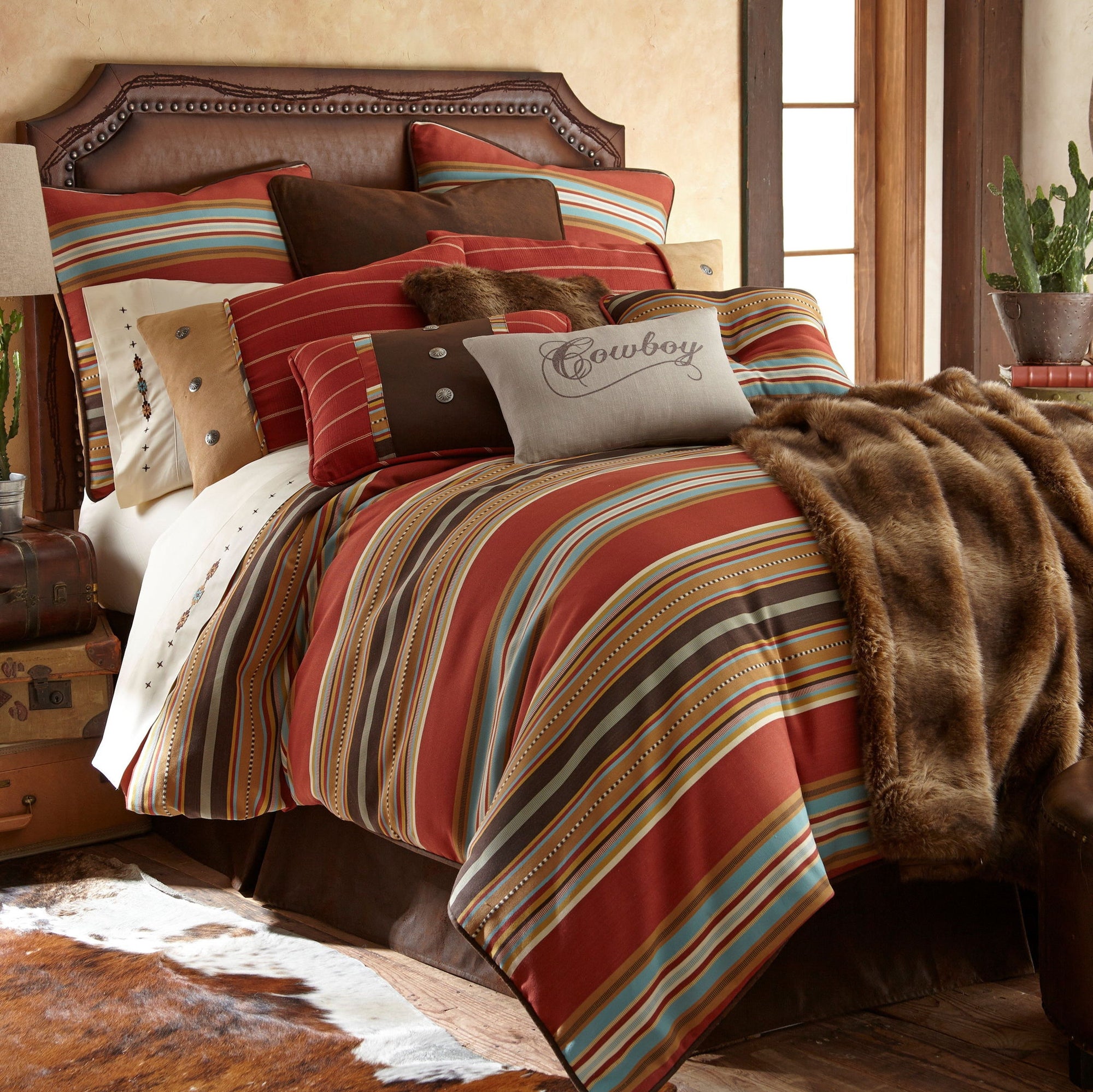 Calhoun - Twin Comforter Set (Set of 4) - Red / Brown