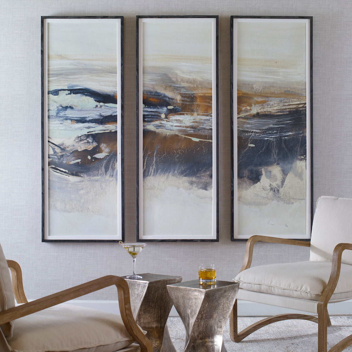 Graphite - Horizon Framed Prints (Set of 3) - Light Gray