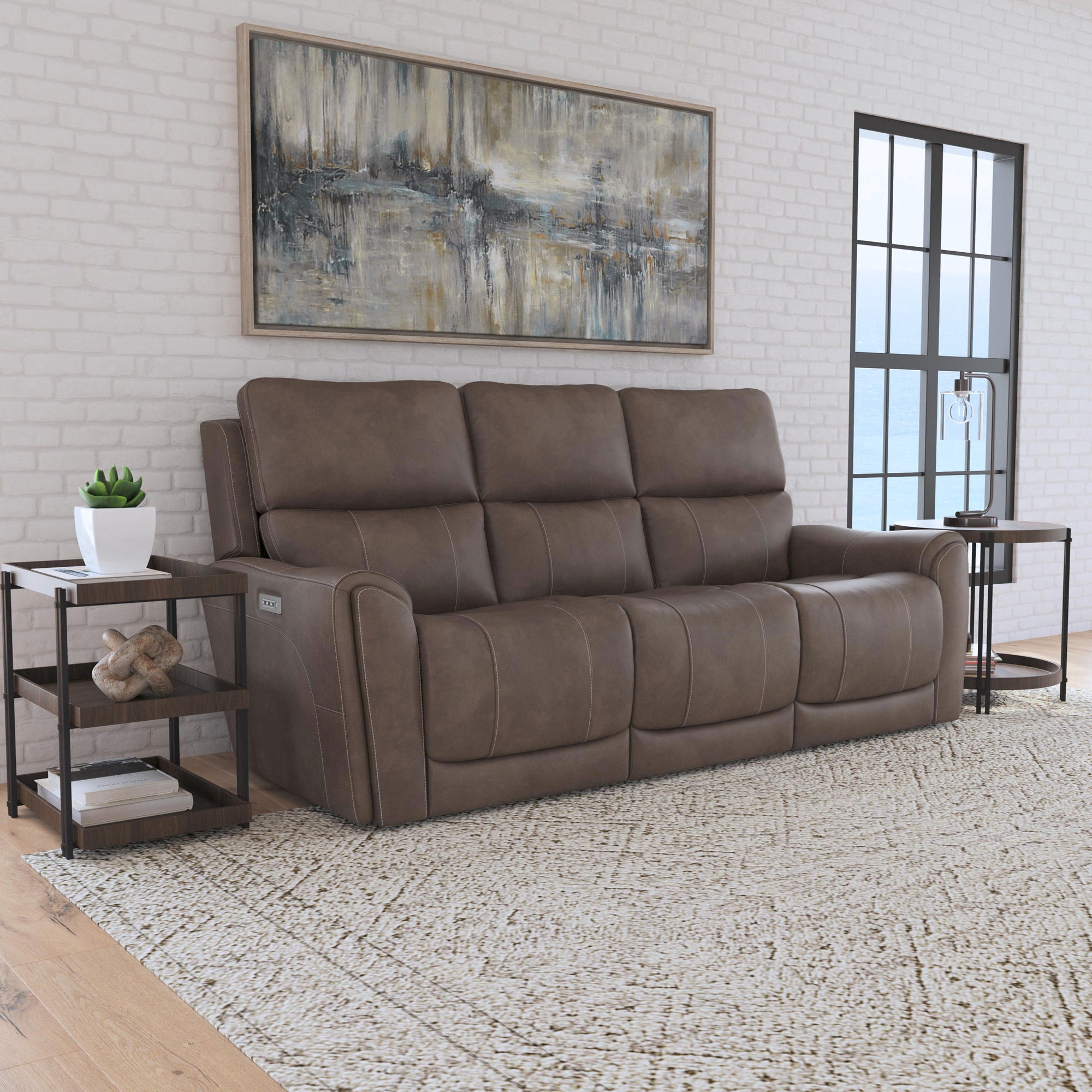Carter - Power Reclining Sofa With Console &amp; Power Headrests &amp; Lumbar - Cappuccino