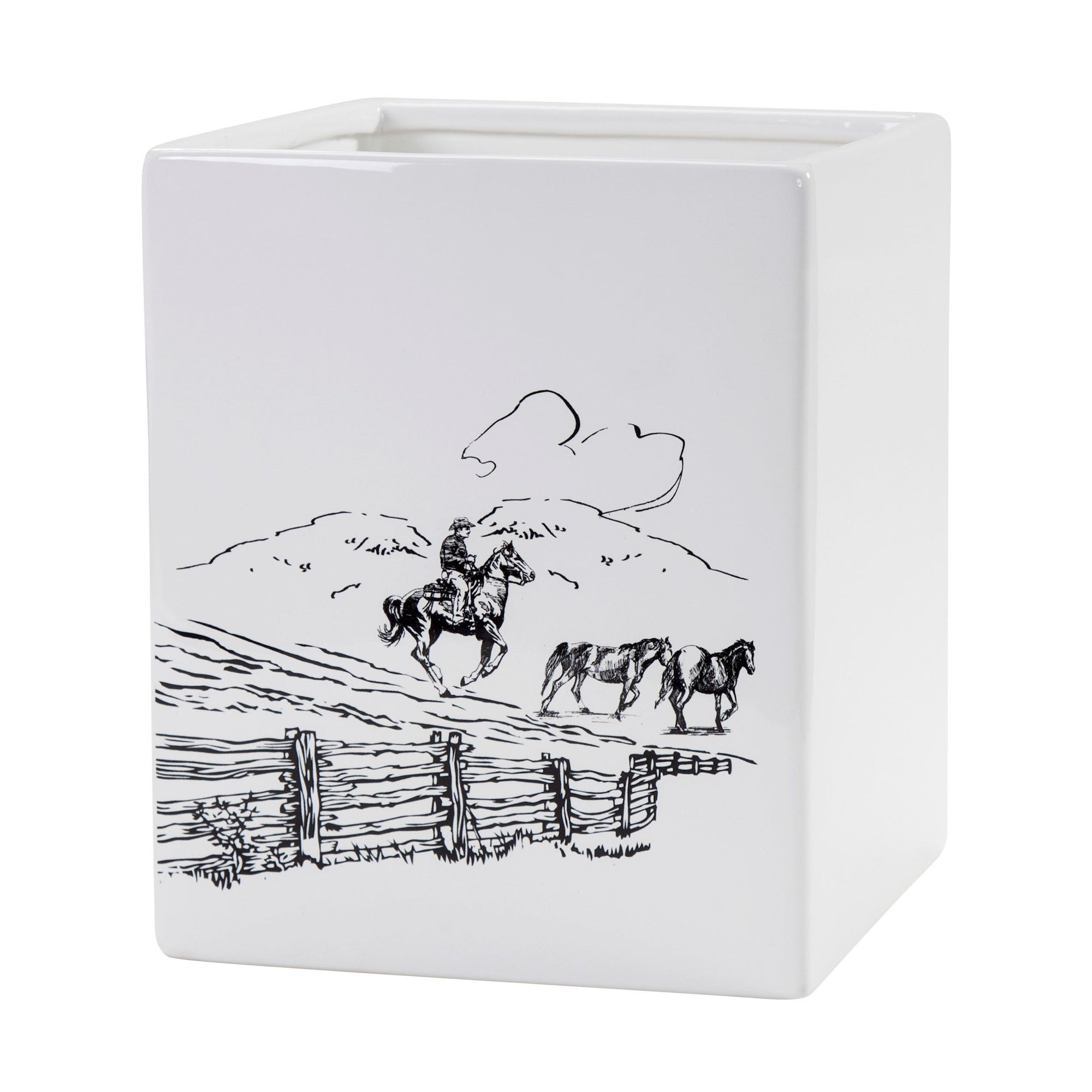 Ranch Life - Ceramic Wastebasket, 2 Per Carton - White / Black
