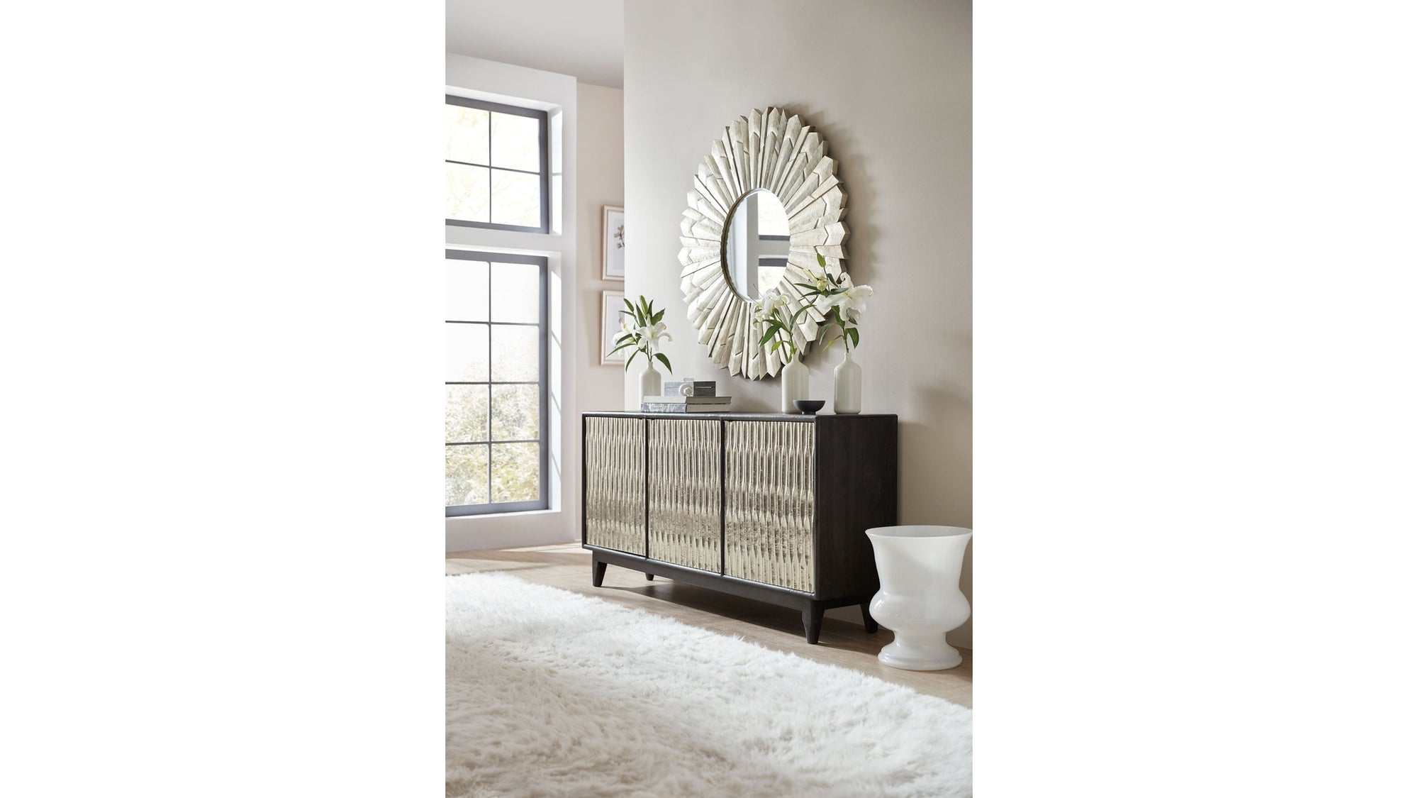 Commerce And Market - Shimmer 3-Door Credenza - Dark Gray / Pearl Silver