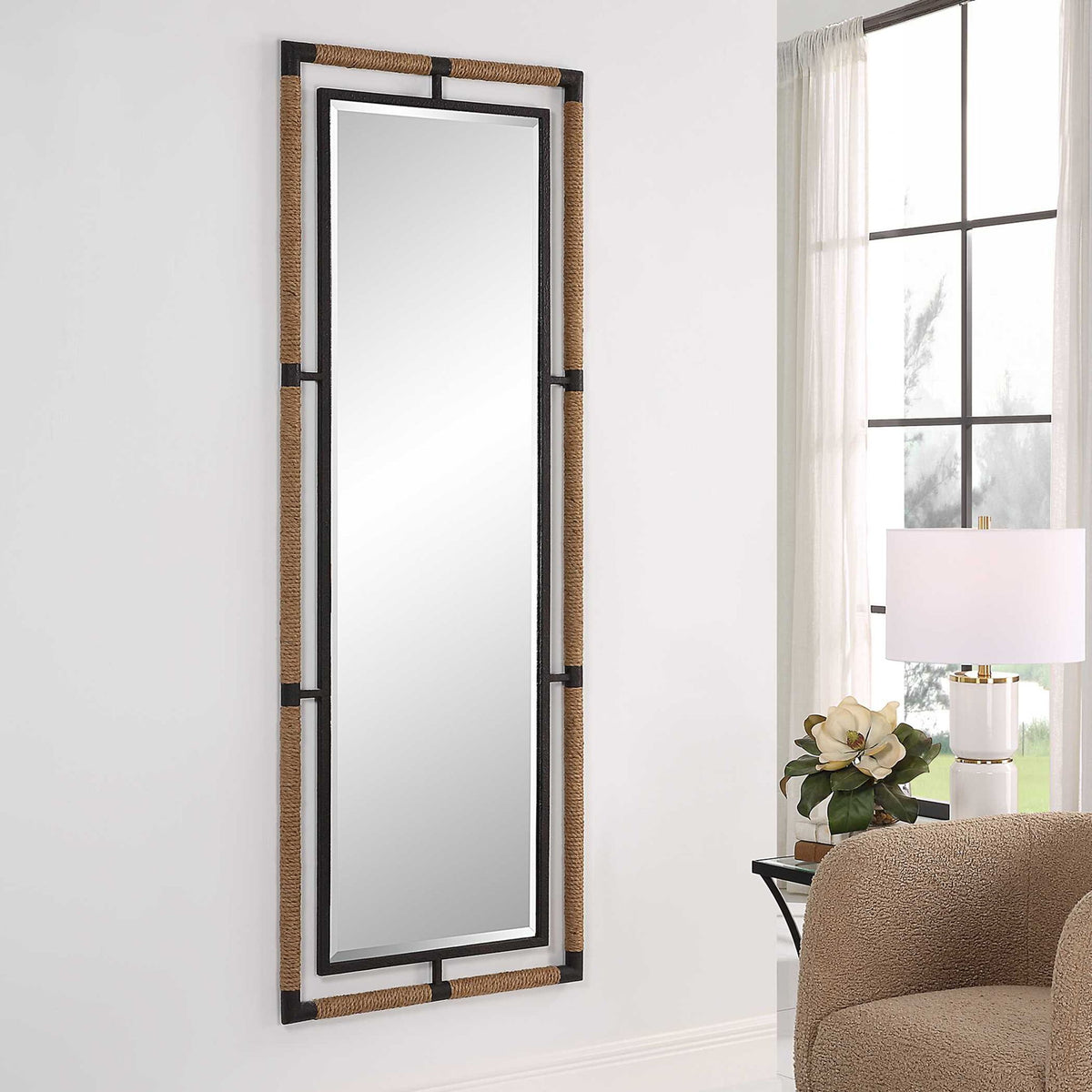 Melville - Iron &amp; Rope Tall Mirror - Light Brown