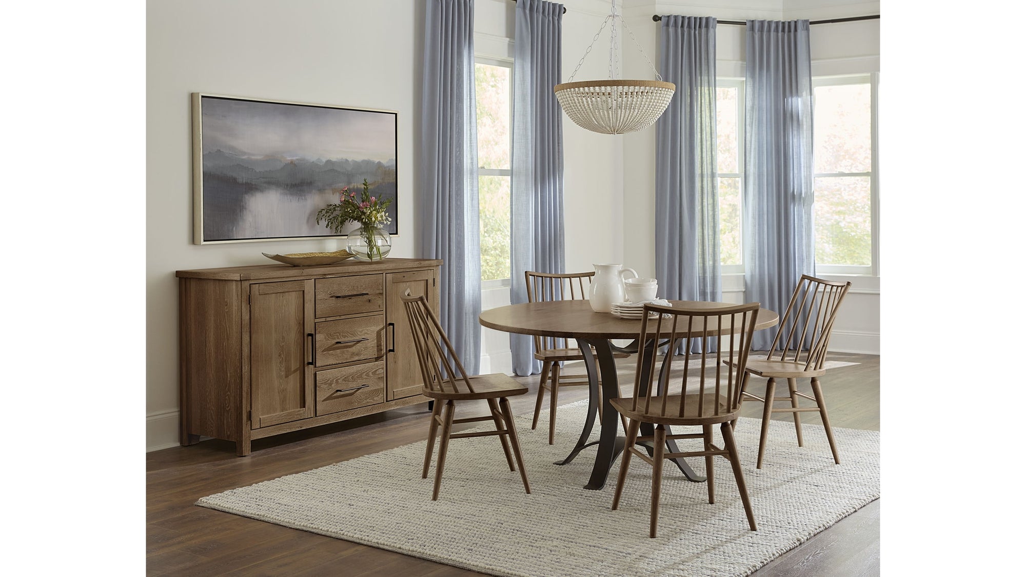 Dovetail - Solid American Oak - Round Table With A Metal Pedestal