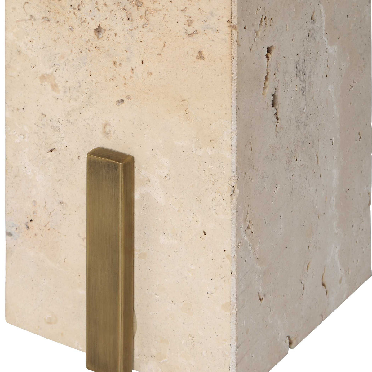 Feranno - Travertine Accent Table - Brass
