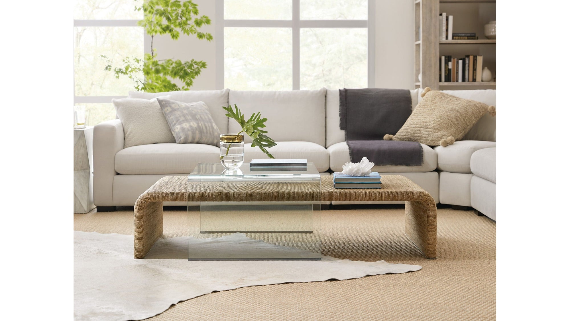 Amani - Rope And Glass Cocktail Table - Light Brown