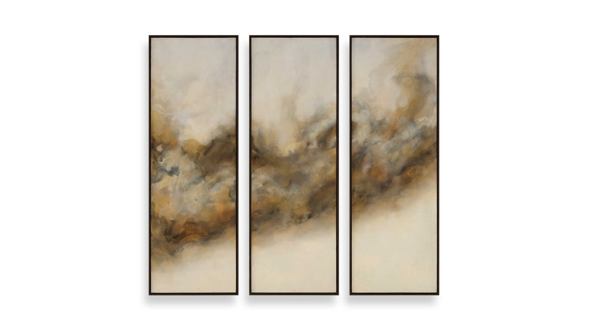 Smoke Break - Hand Painted Modern Art (Set of 3) - Black / Gray / Orange / Woodtone / Yellow