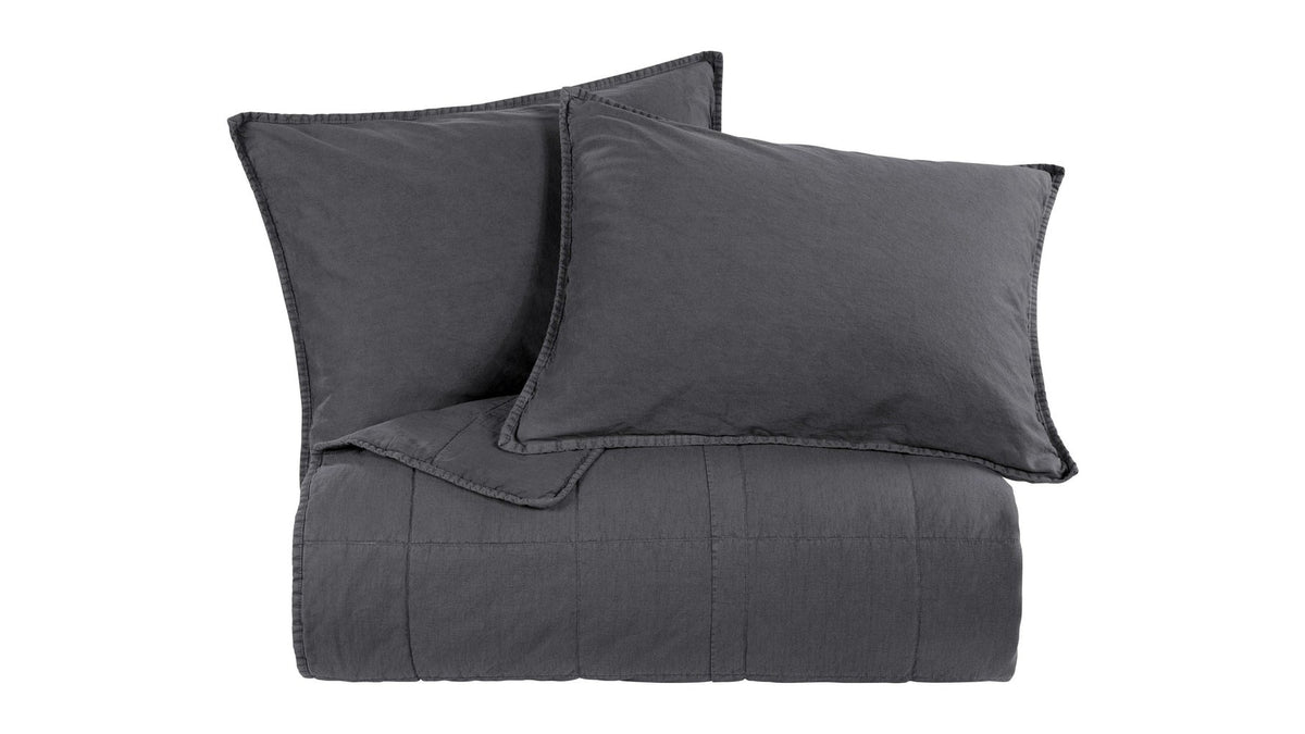 Cotton Canvas - King Stonewashed Coverlet Set Set of 3 - Charcoal