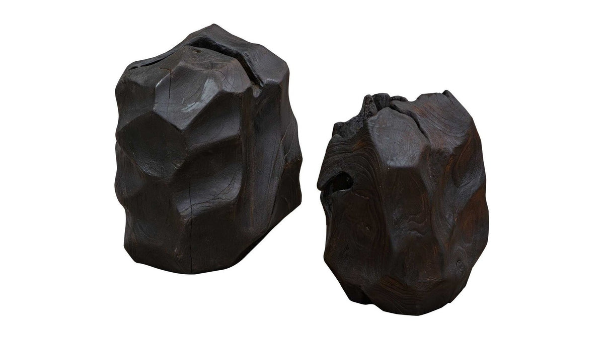 Ember Root - Teak Sculpture Set of 2 - Black