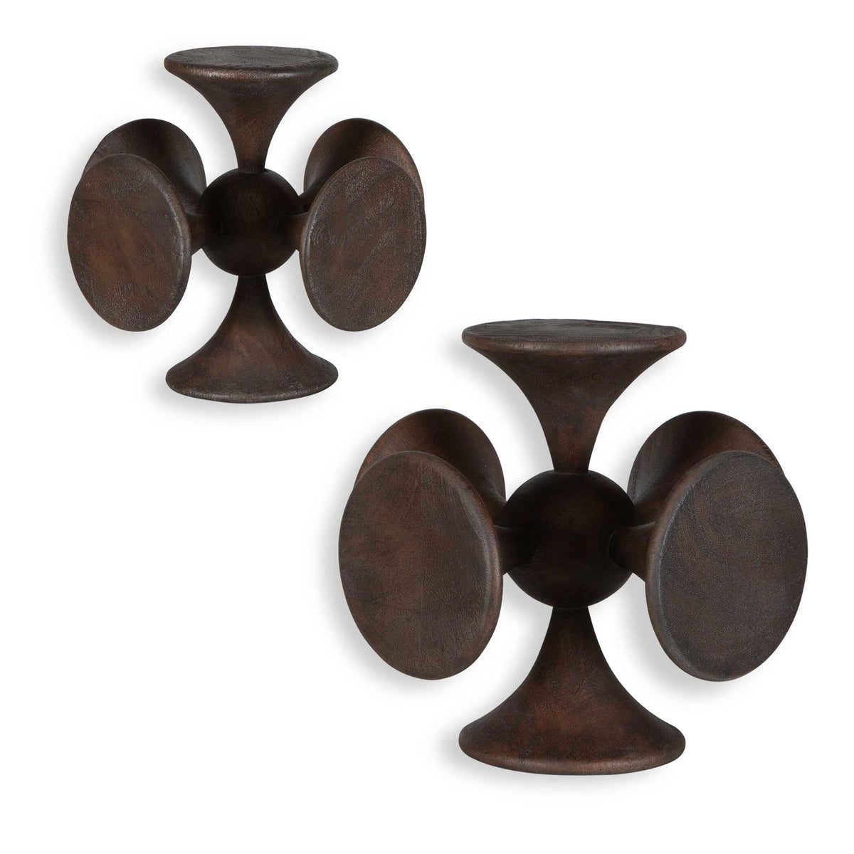 Balanced Harmony - Wooden Sculptures (Set of 2) - Dark Brown