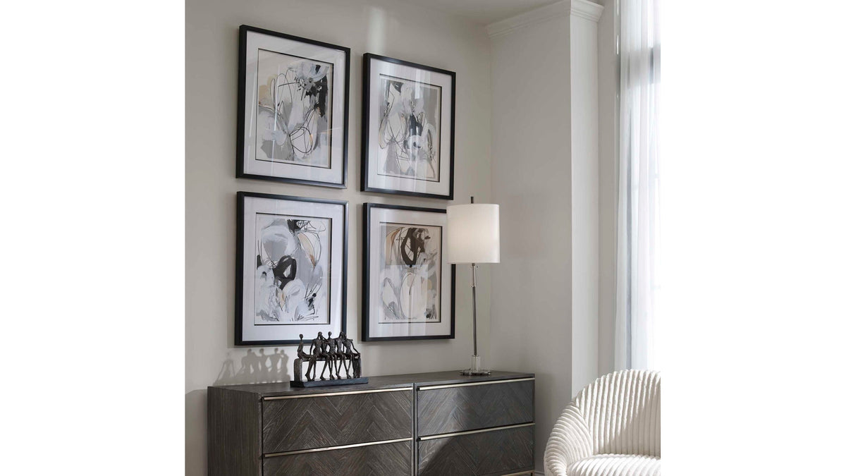 Tangled Threads - Abstract Framed Prints (Set of 4) - Silver