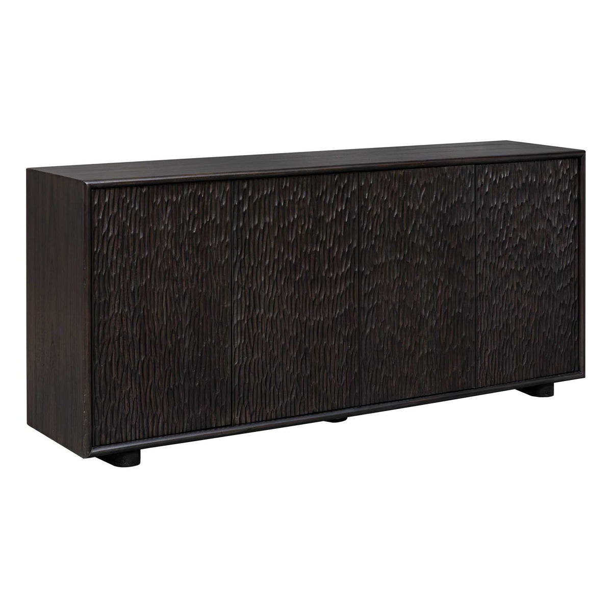 Stevenson - Chiseled 4 Door Cabinet - Black / Brown / Woodtone