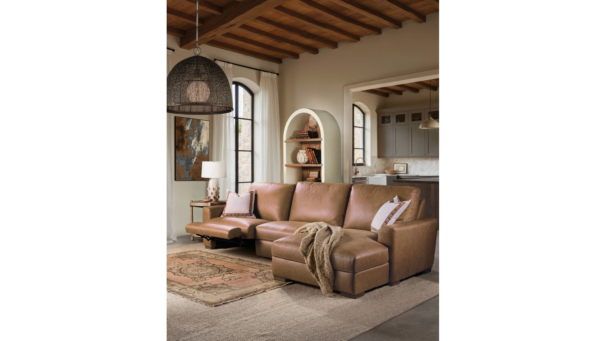 MS - Optimus Three-Seat Power Sectional - Light Brown