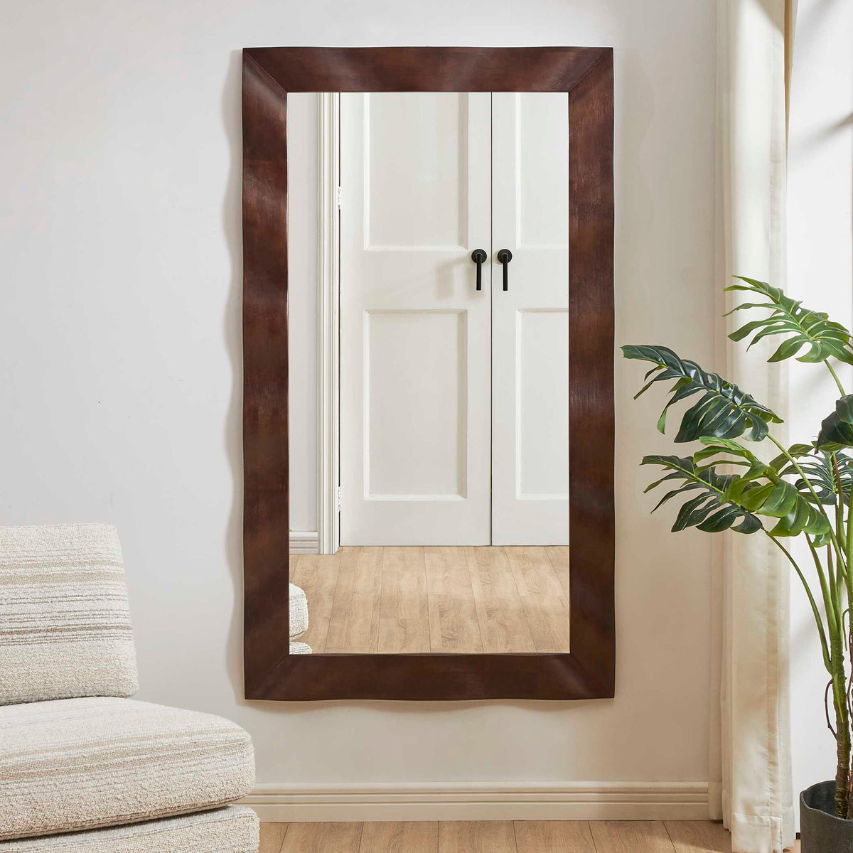 Wrinkle - Wavy Wood Mirror - Woodtone
