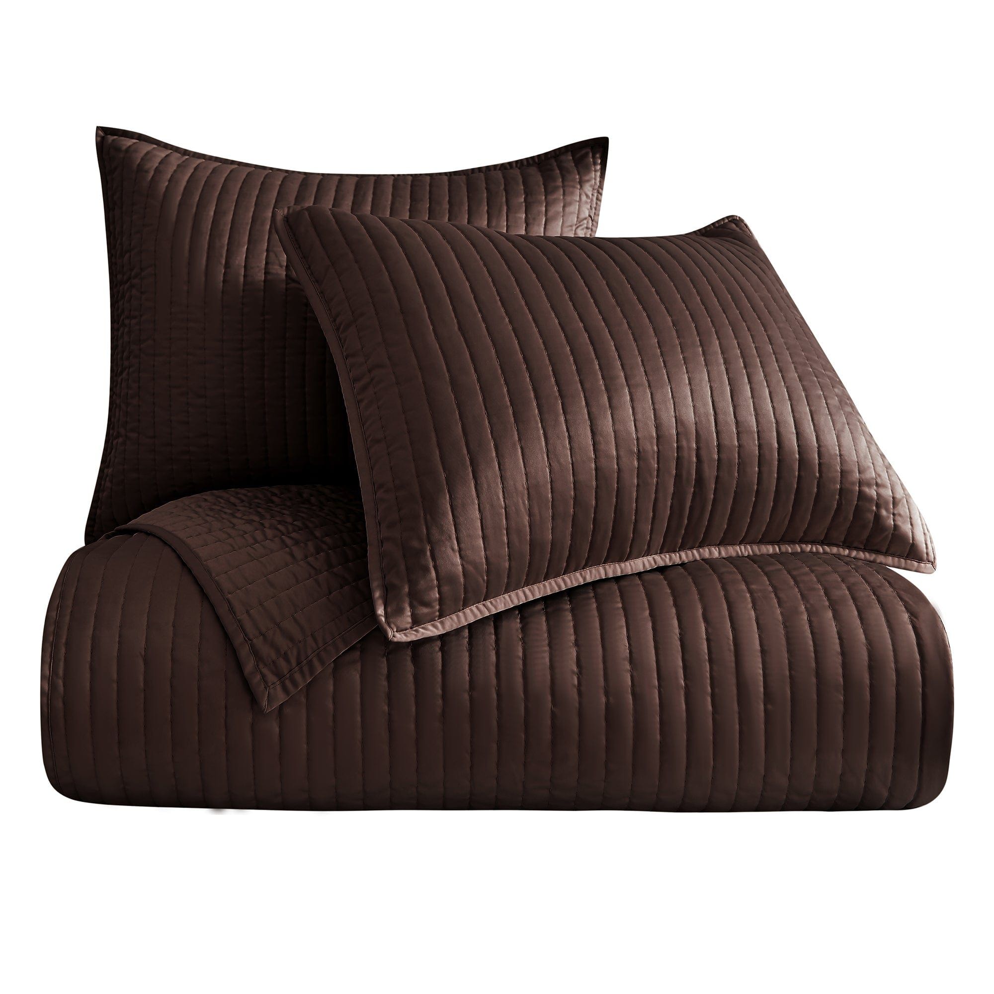 Satin Channel - King Quilt Set (Set of 3) - Chocolate