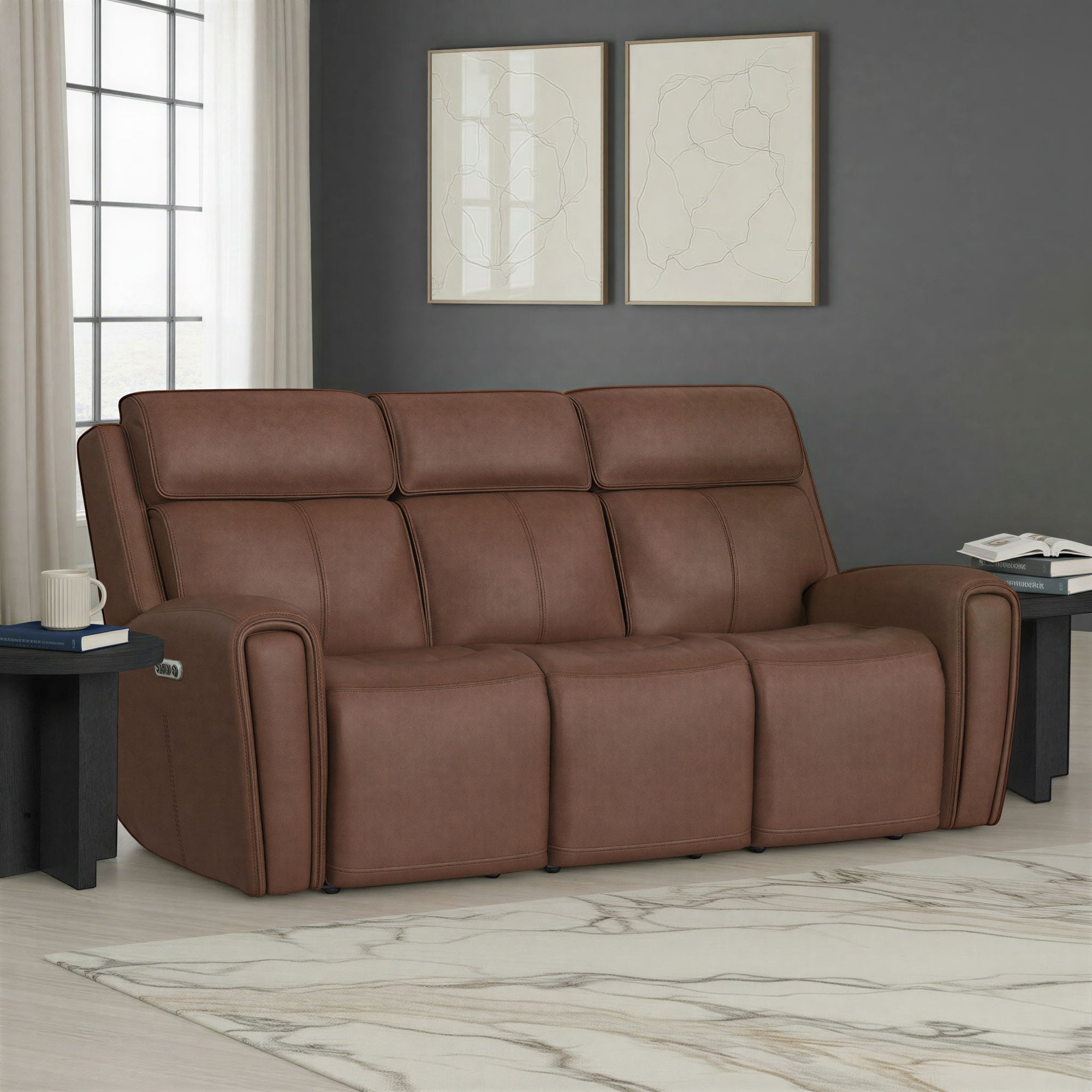 Warren - Power Reclining Sofa With Console, Power Headrest &amp; Lumbar - Dark Brown