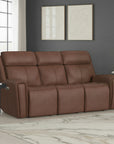 Warren - Power Reclining Sofa With Console, Power Headrest & Lumbar - Dark Brown