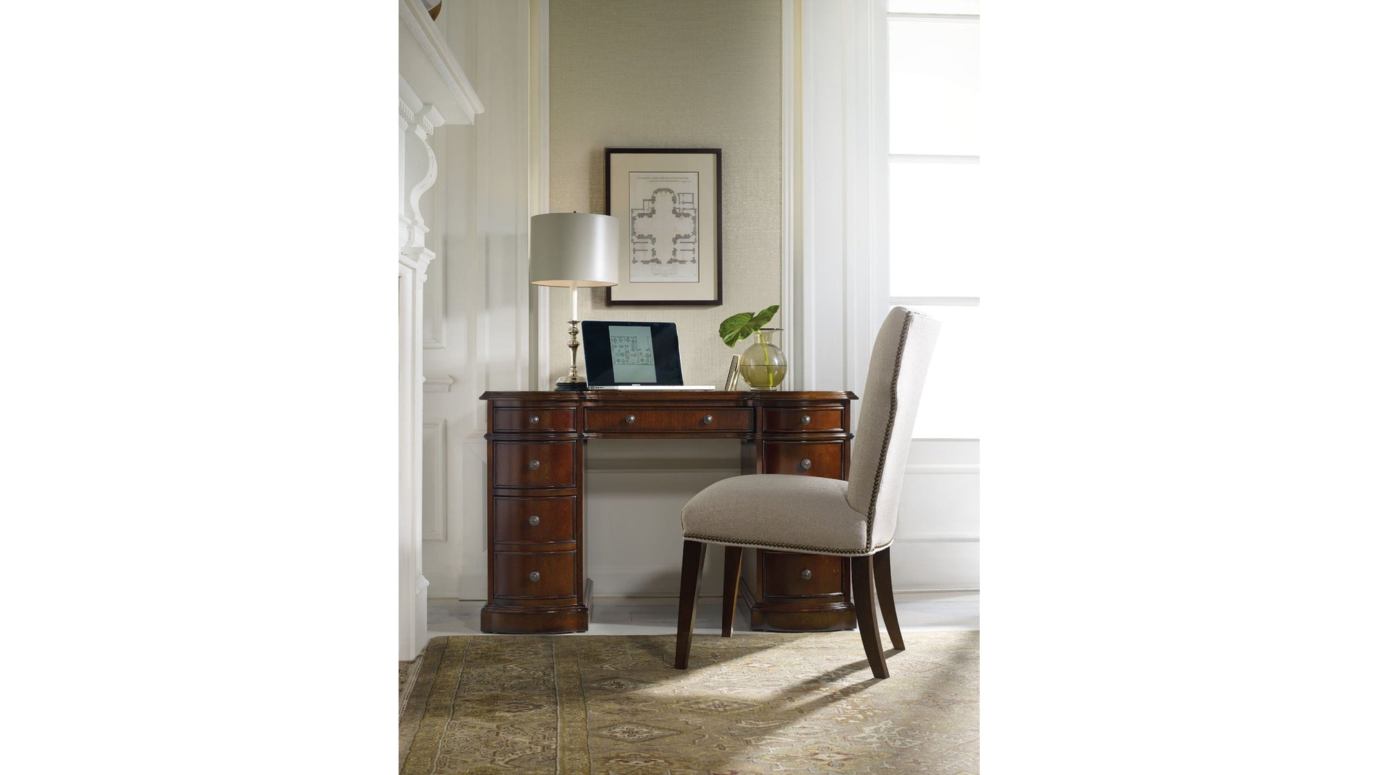 Knee-Hole Desk Bow Front - Dark Brown