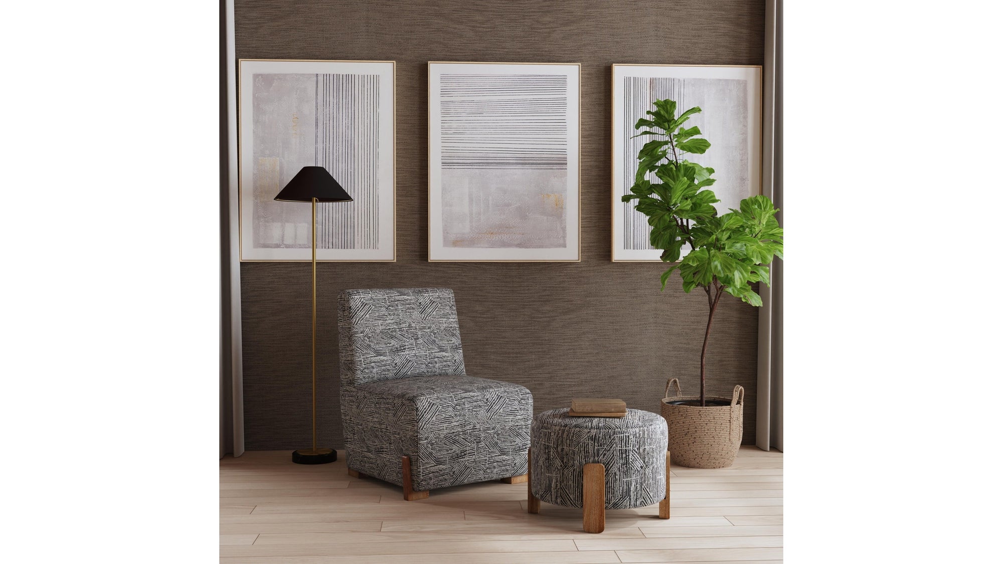Razi Framed Canvas Set of 3 - Gray