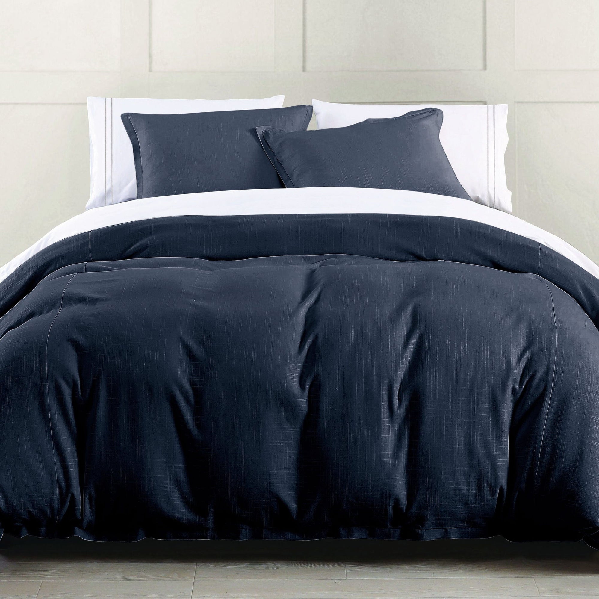 Hera - Twin Washed Linen Flange Duvet Cover - Navy