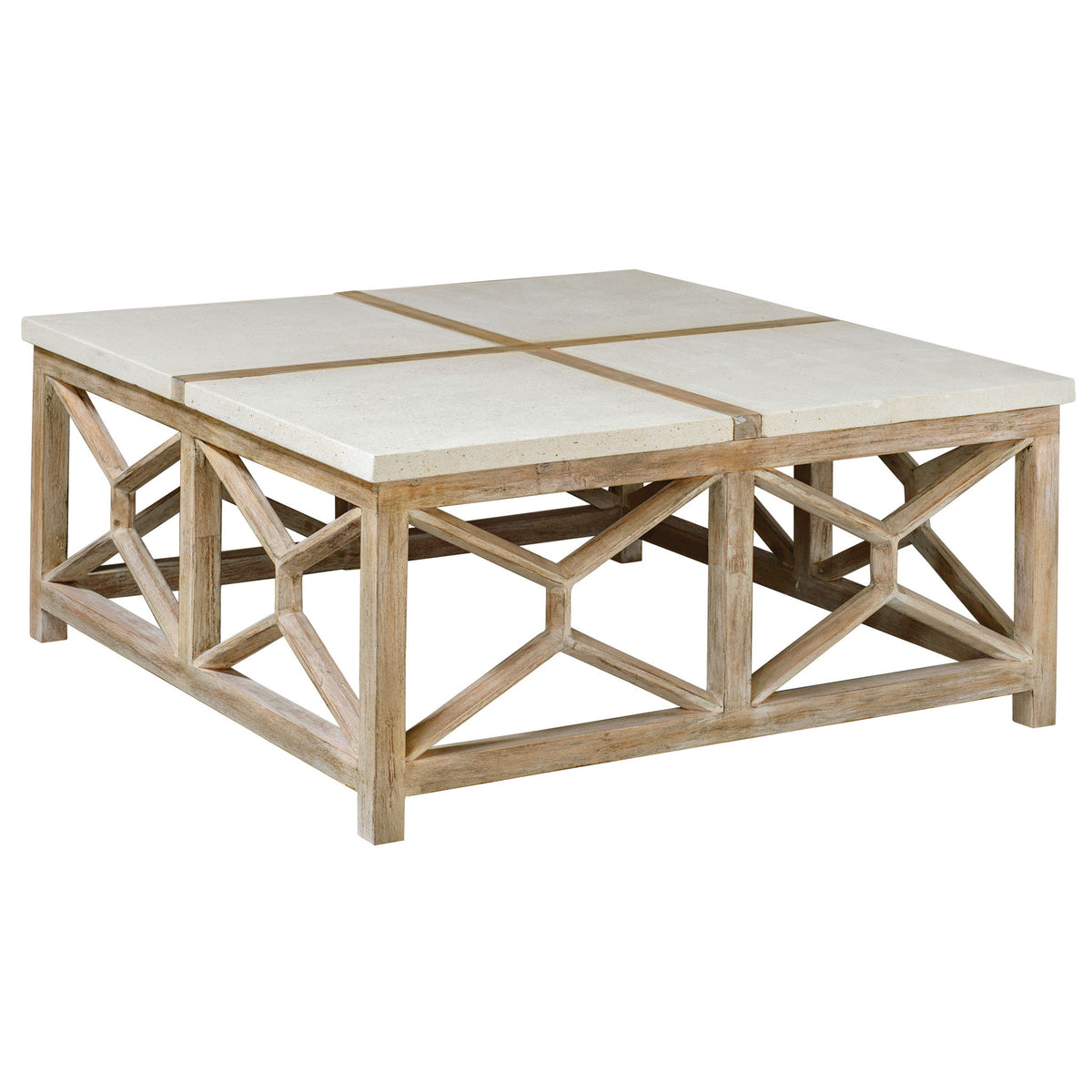 Catali - Stone Coffee Table - White &amp; Light Brown