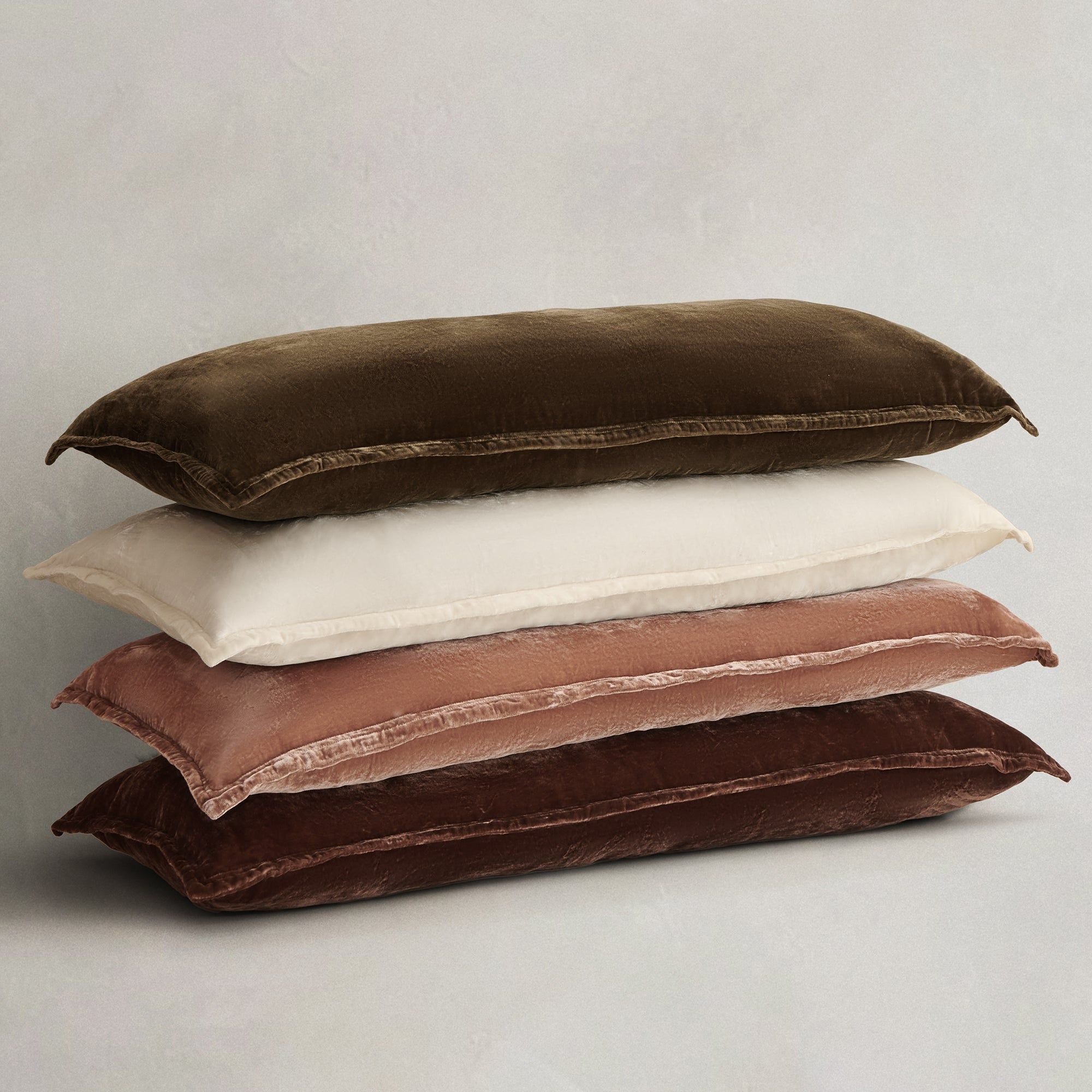 Stella - Faux Silk Velvet Long Lumbar Pillow - Green Ochre