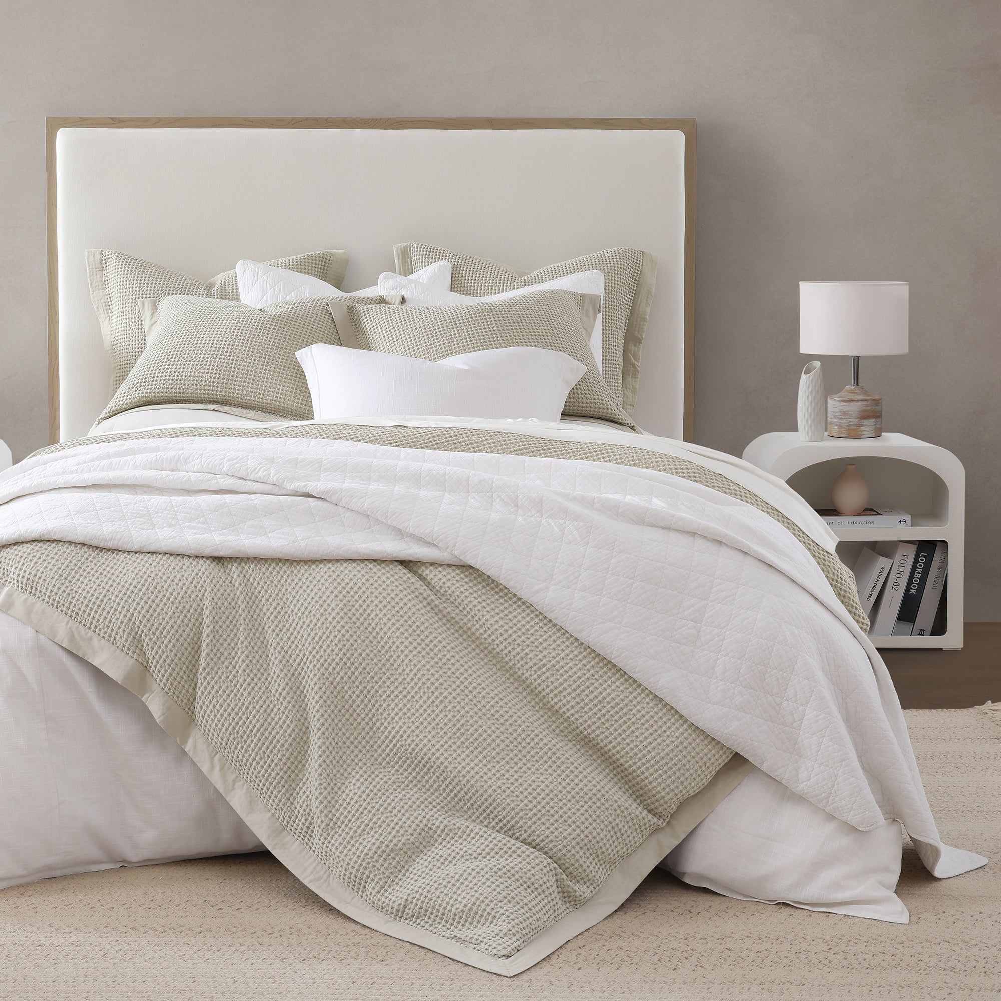 Stonewashed Cotton Waffle Weave - Queen Duvet Cover Set (Set of 3) - Light Tan