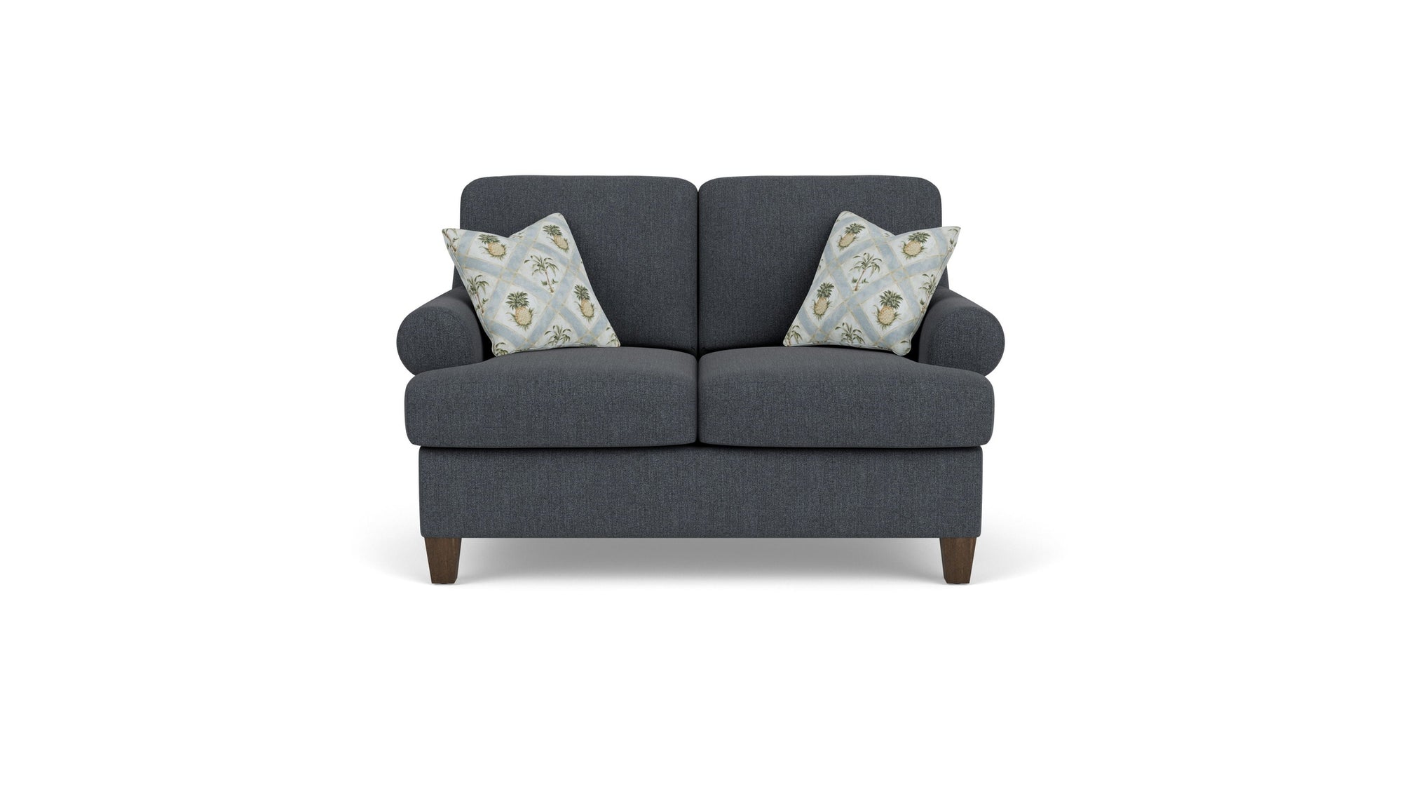 Moxy - Fabric Loveseat, T-Shaped Seat Cushion, Curved Sock Arms
