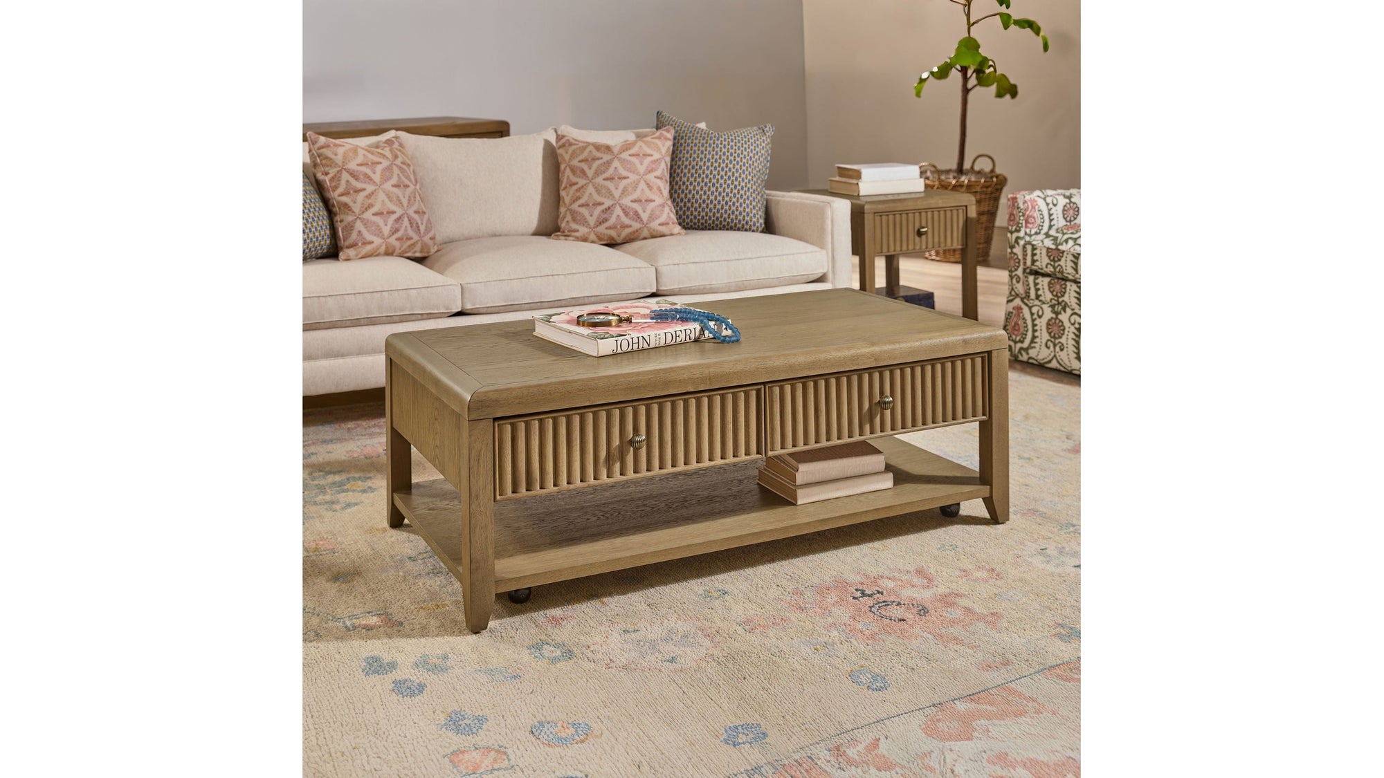 Reed - Rectangular Coffee Table With Casters - Driftwood Oak