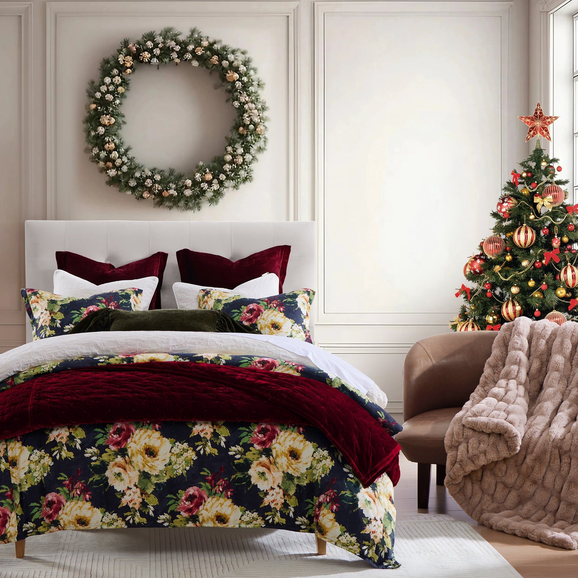 Peony - King Washed Linen Comforter Set (Set of 3) - Charcoal