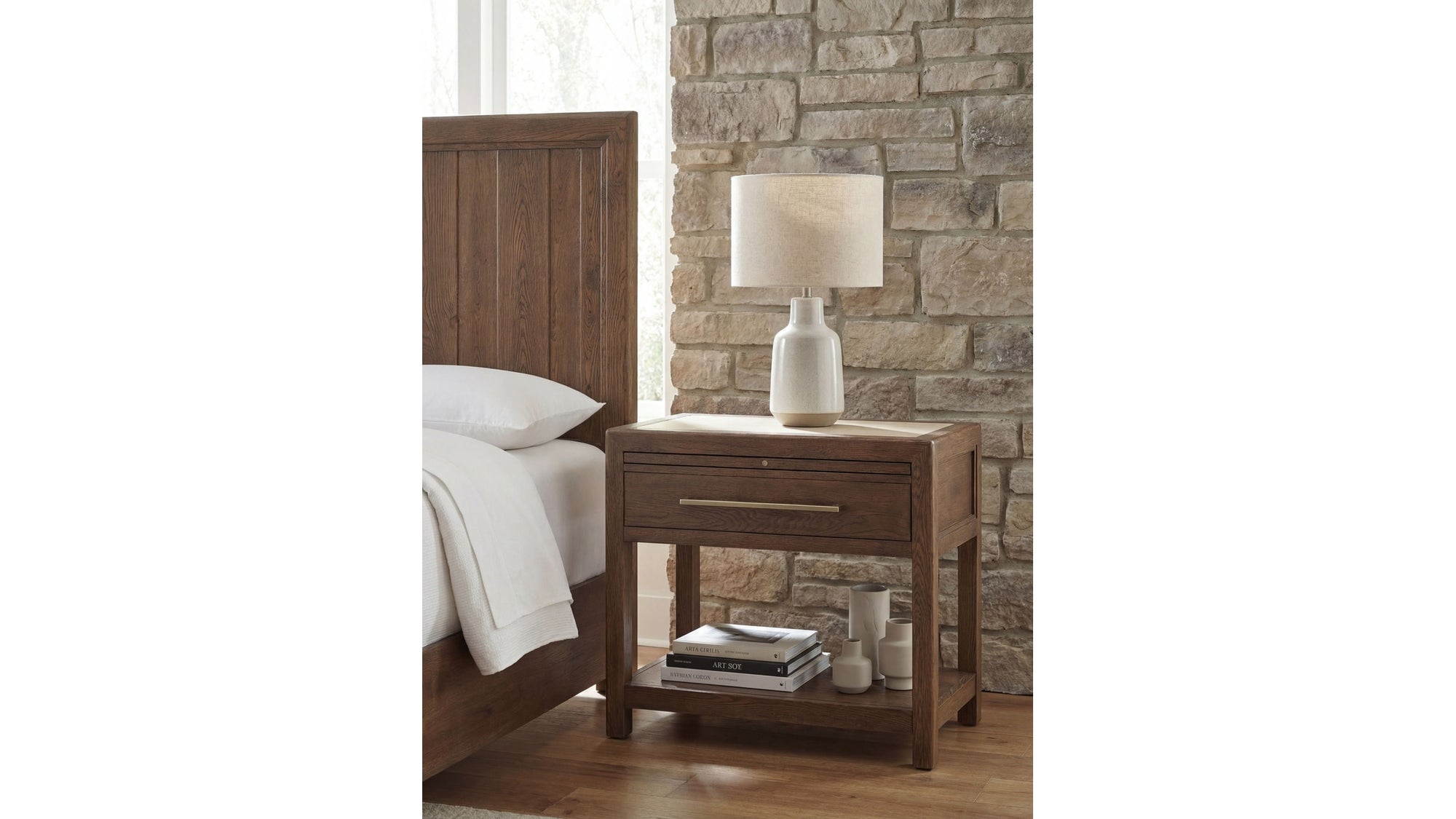 Driftwood - One-Drawer Nightstand With Stone