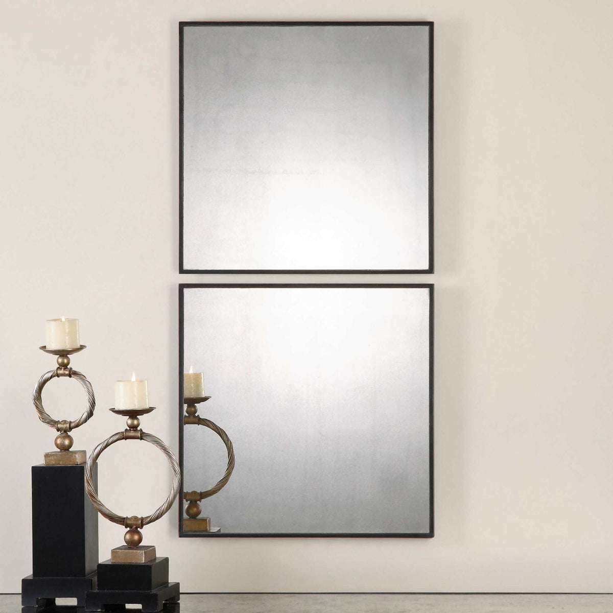 Matty Squares - Antiqued Square Mirrors Set of 2 - Black
