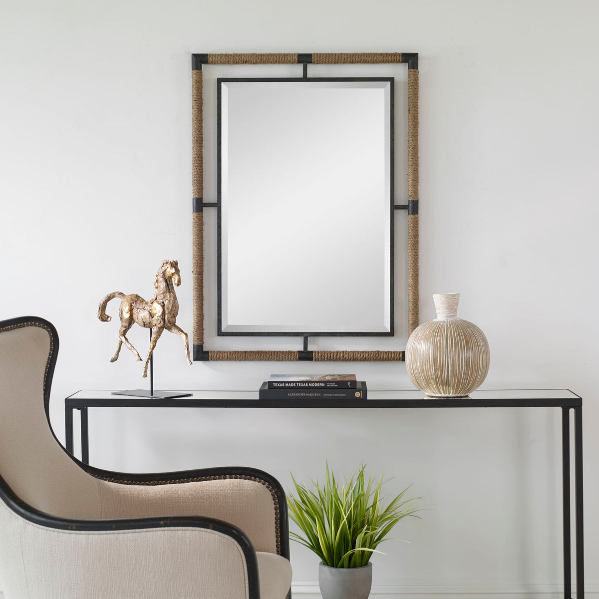 Melville - Iron &amp; Rope Mirror - Light Brown