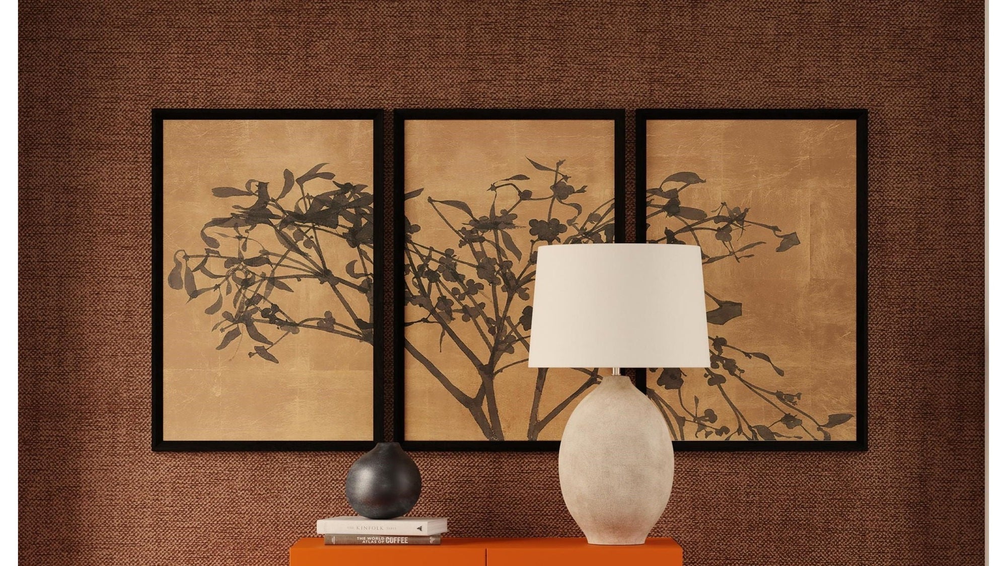 Tak Met Bloesem - Triptych Framed Print - Brown / Black