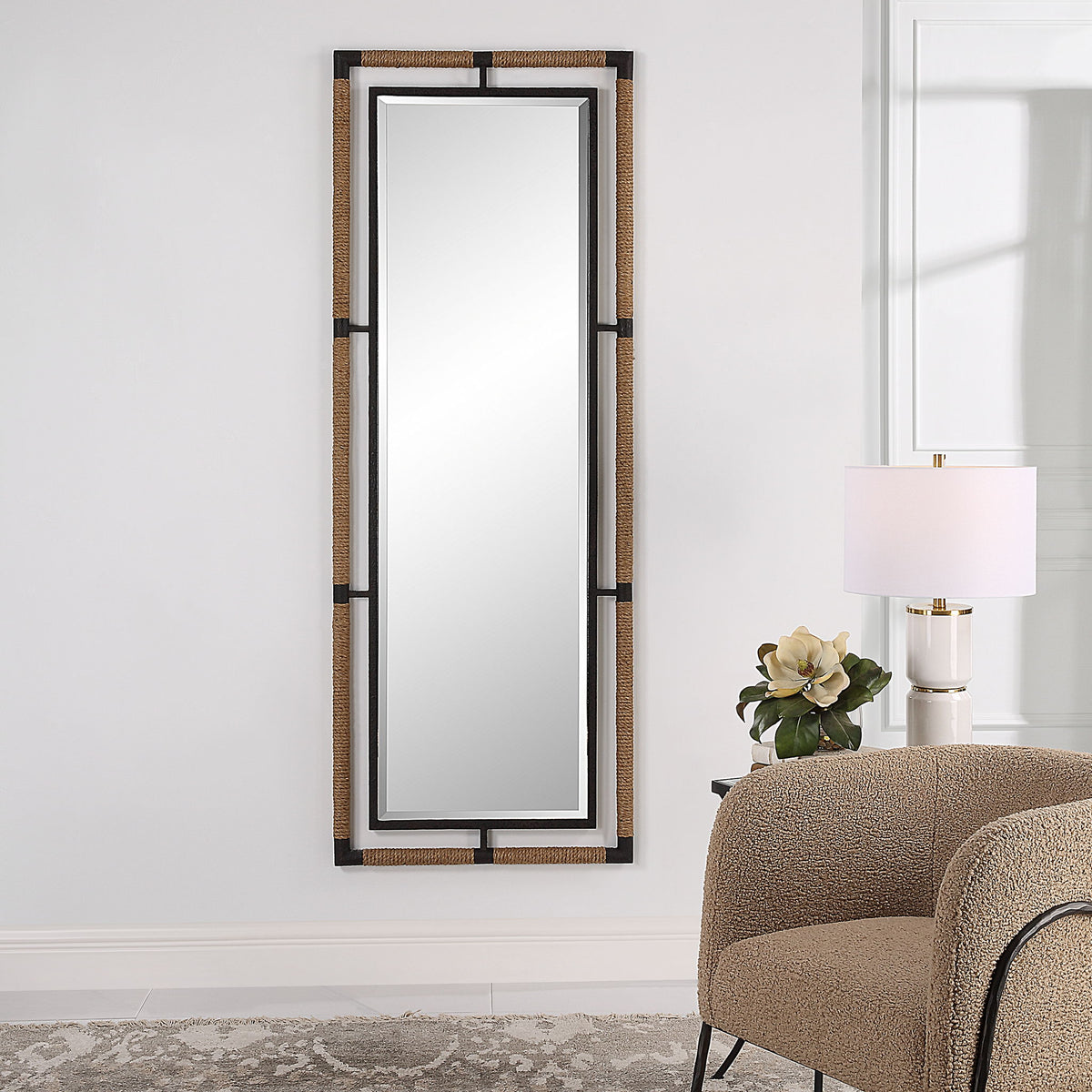 Melville - Iron &amp; Rope Tall Mirror - Light Brown