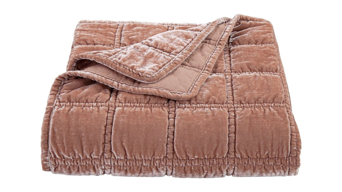 Stella - Faux Silk Velvet Double Box Stitch Throw - Dusty Rose
