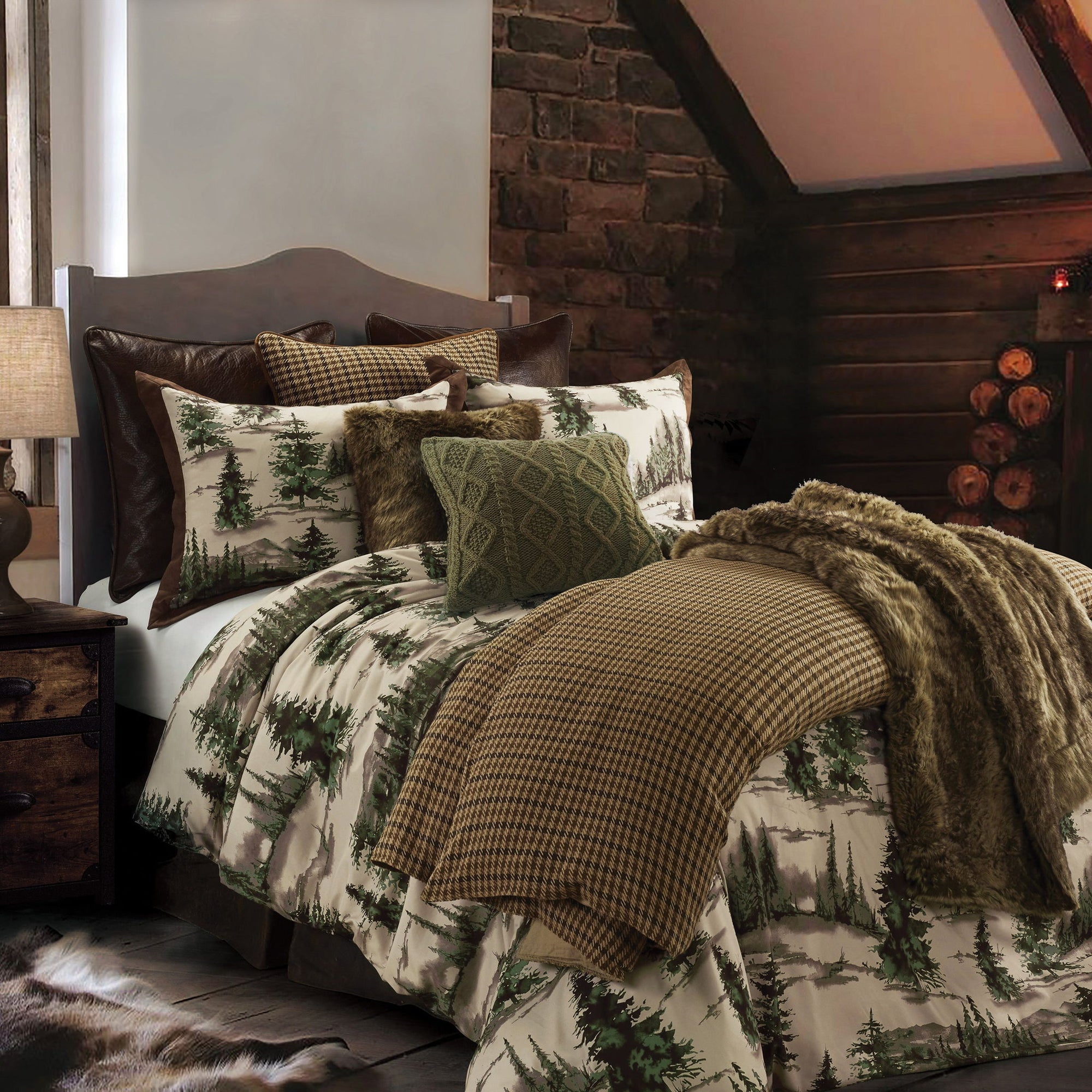 Joshua - Queen Comforter Set (Set of 3) - Brown / Green / Cream