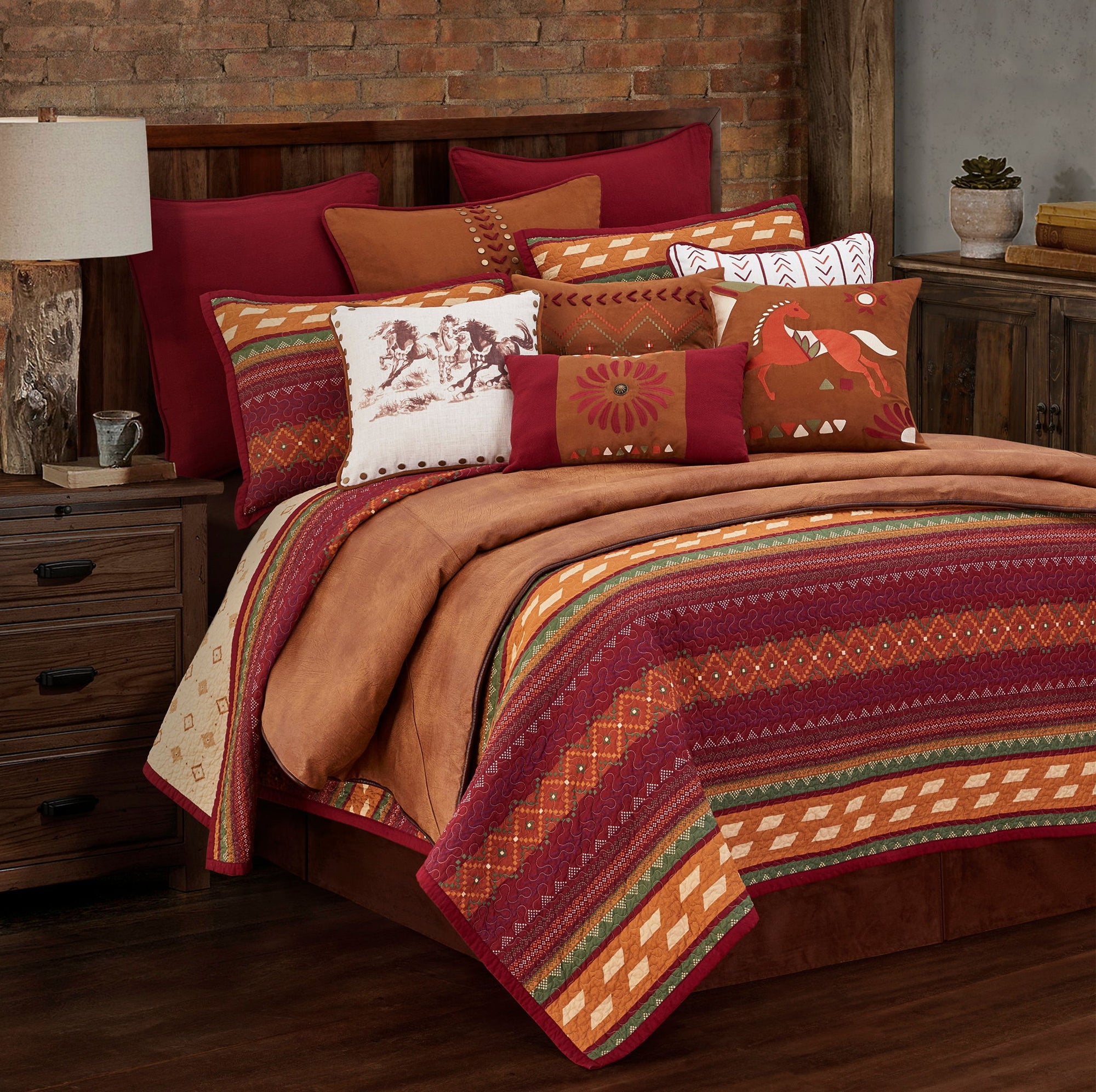 Solace - King Reversible Quilt Set (Set of 3) - Red / Orange / Brown