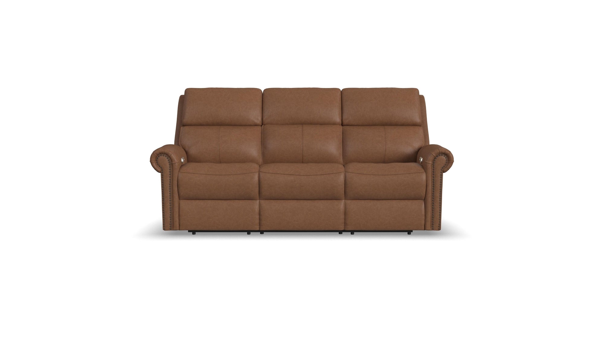 Bernard - Power Reclining Sofa With Console, Power Headrests &amp; Lumbar, Nailhead Trim