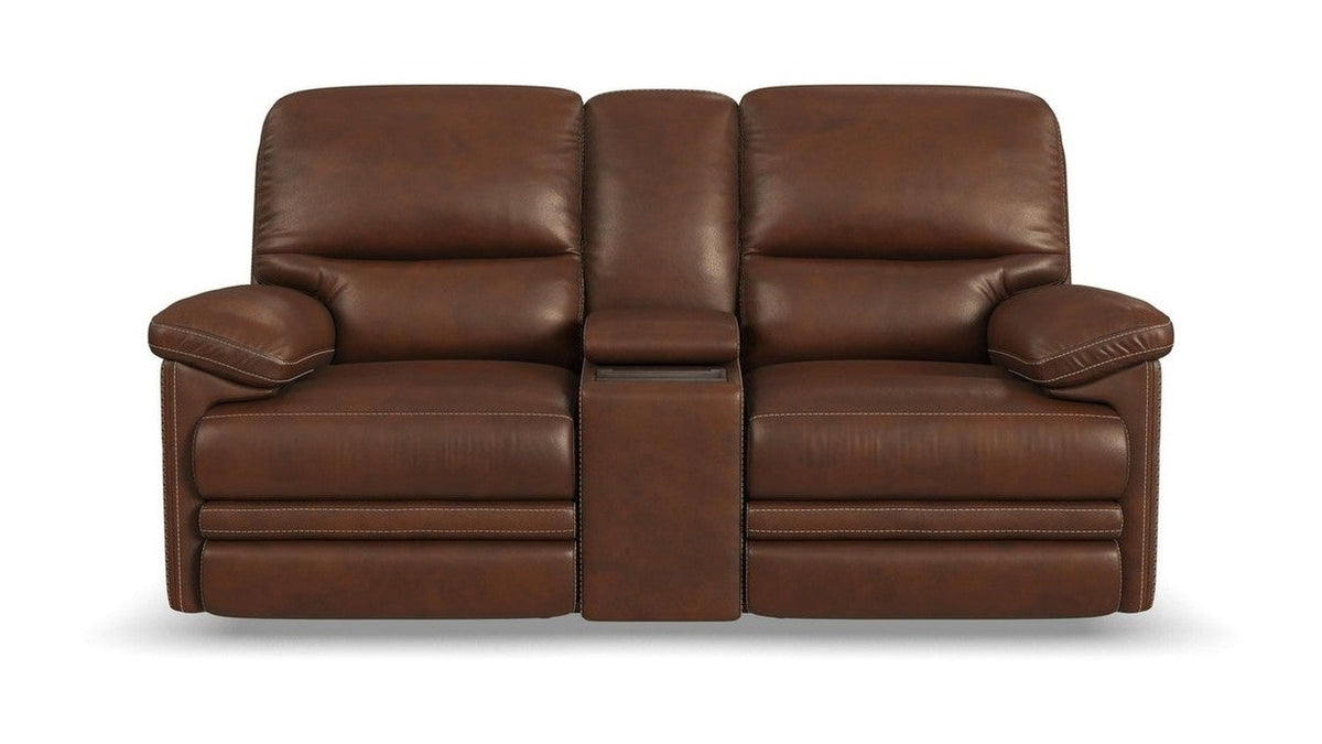 David - Power Reclining Loveseat With Console, Power Headrests & Lumbar - Pecan