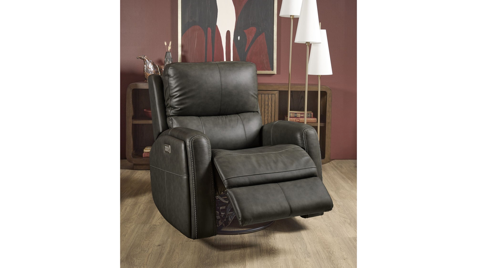 Linden - Power Swivel Gliding Recliner With Power Headrest, Lumbar, Heat &amp; Massage
