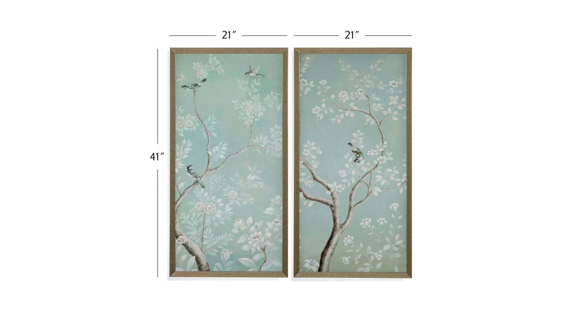 Birds And Flowers Framed Print Set of 2 - Light Blue
