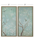 Birds And Flowers Framed Print Set of 2 - Light Blue