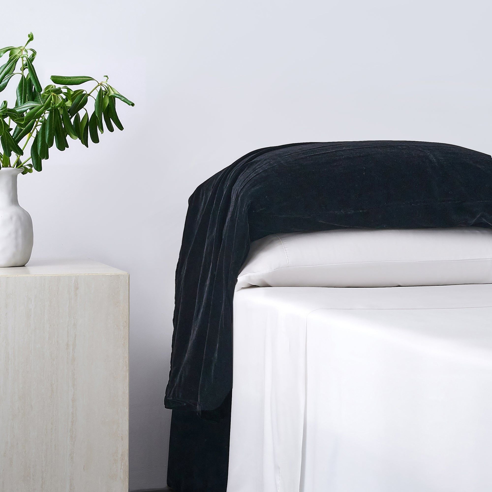 Stella - Faux Silk Velvet Waterfall Pillowcase Set (Set of 2) - Black