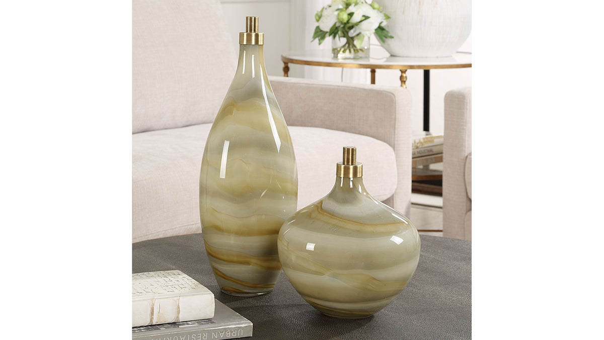 Cascade - Glass Bottles (Set of 2) - Green